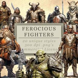 Ferocious Fighters Clip Art Collection for Art and Design, RPG, Games Night, Game Master PNG's, Digital Download, SVG Graphics