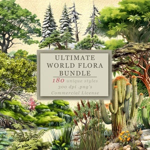 Pacchetto Flora Ultimate, Foresta pluviale tropicale, Piante del deserto, Piante acquatiche, Fiori selvatici - Splendide opere d'arte ad acquerello per arte e design