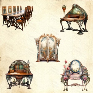 Art Nouveau Furniture Clip Art Collection Fantasy Rooms and Furniture Graphics Digital Download image 4