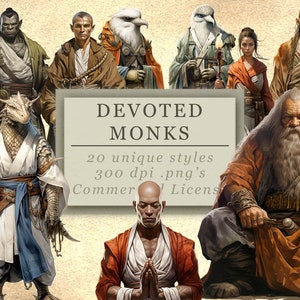 Devoted Monks Clip Art Collection for Art and Design, RPG Graphics, Games Night, Game Master PNG's, Digital Download, SVG Graphics