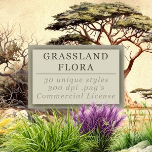 Grassland Flora Clip Art Collection - Atemberaubende Aquarell Kunstwerke für Kunst und Design - Sofortiger digitaler Download