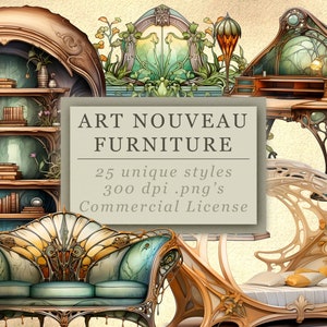 Art Nouveau Furniture Clip Art Collection Fantasy Rooms and Furniture Graphics Digital Download image 1