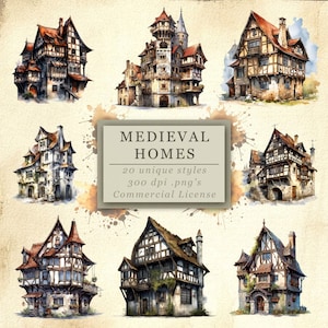 Medieval Homes Clip Art Collection for Fantasy Art and Design, Old Tavern in Middle Ages Architecture, Digital Download