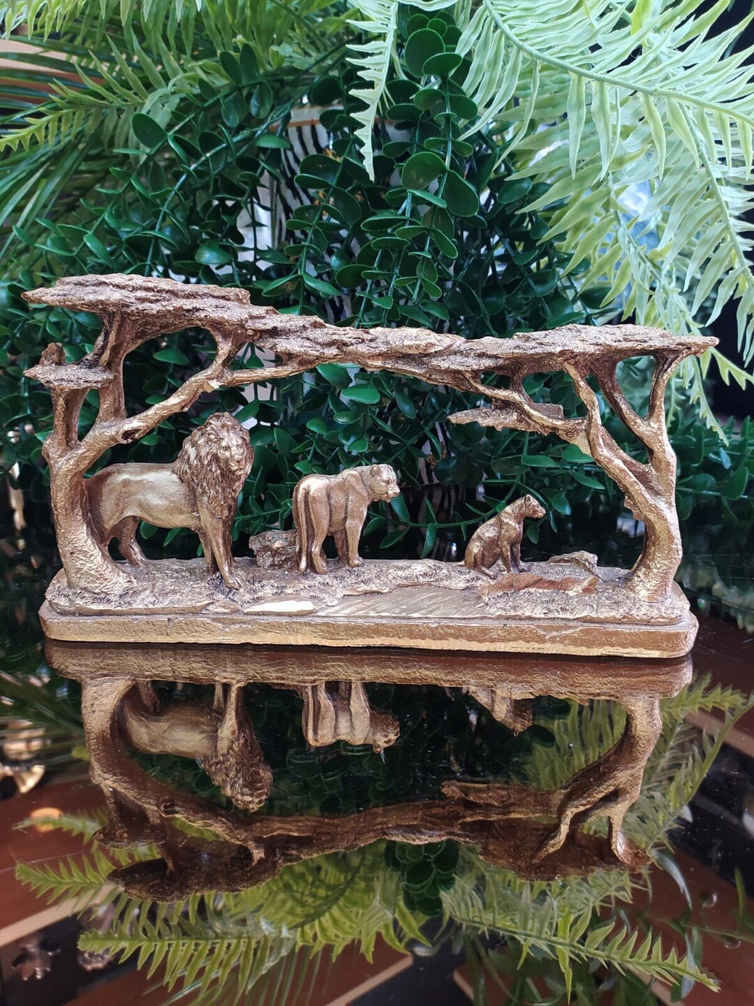 Lion Family Sculpture With Forest Decoration Jungle Themed Etsy