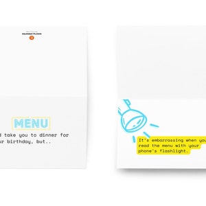 Verjaardagskaart met zaklampmenu over de heuvel – grappige oude sarcastische verjaardagskaart voor senioren met envelop