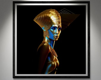 Dramatic Digital Art Deco African Queen Print | 4 Different Sizes of  High Quality 300 dpi | Gold and Black Home Decor | Wall Art | Download