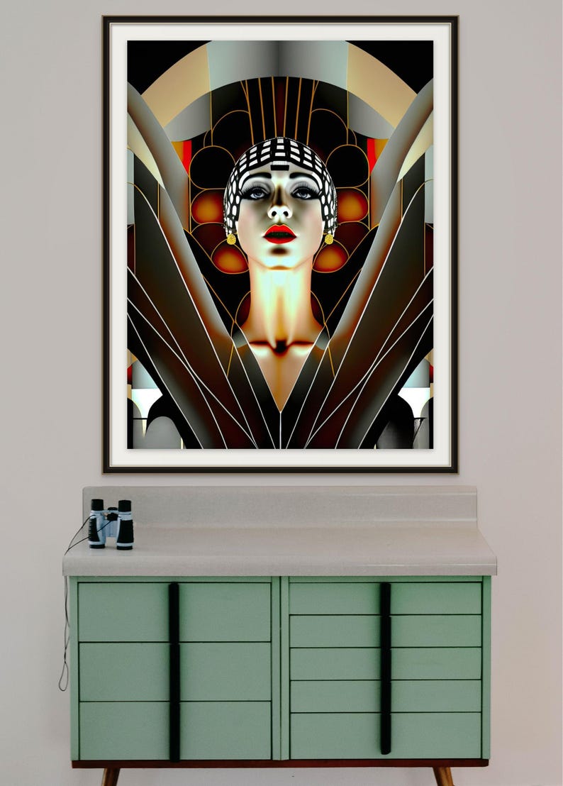 Cabaret Dancer Print Art Deco Portrait Bold Colors Geometric Shapes Printable Wall Art Instant Download Digital Files Modern Vintage Style Home Styling Essential Men Gift Contemporary Design Jazz Age Theme High Resolution Quality Collection