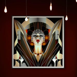 Men Gift Geometric Art Deco Portrait Cabaret Dancer Print Bold Colors Printable Wall Art Instant Download Digital Files Modern Vintage Fusion Style Home Styling Essential Contemporary Design Jazz Age Inspired High Resolution Quality