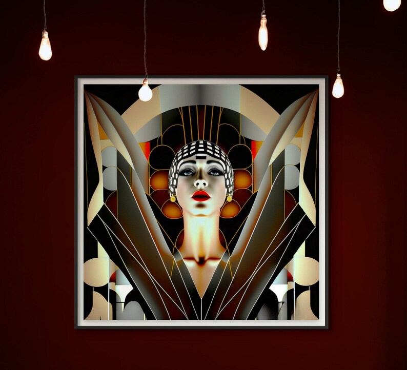 Men Gift Geometric Art Deco Portrait Cabaret Dancer Print Bold Colors Printable Wall Art Instant Download Digital Files Modern Vintage Fusion Style Home Styling Essential Contemporary Design Jazz Age Inspired High Resolution Quality