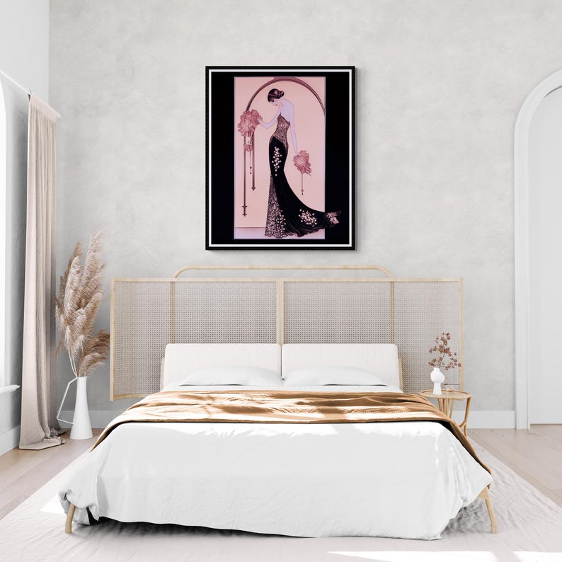 Pink Vintage Lady Portrait Print Art Deco Fashion Illustration Poster Feminine Bedroom Wall Art Gift Women 1920s Roaring Twenties Style Giclee Reproduction Premium Quality Paper Classic Retro Figure Drawing Elegant Home Gallery Display