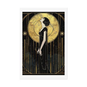Statement Wand Art Deco Druck Vintage Frau Schwarz Gold Schlafzimmer Design Wohnzimmer Büro Hängen Glamour Illustration Retro Dame Elegant Bild 11
