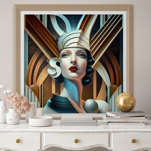 Contemporary Minimalist Lady Portrait Geometric Art Deco Design Muted Colors Bold Modern Abstract Print Printable Wall Art Digital Download Files Instant Access Home Office Gift Feminine Figure Illustration Stylish Interior