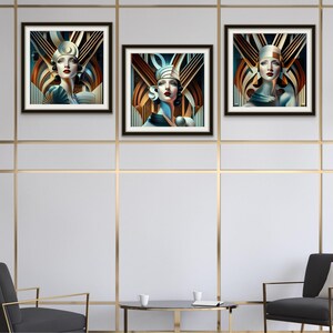 Modern Abstract Lady Portrait Geometric Art Deco Print Muted Color Palette Bold Design Elements Minimalist Wall Art Printable Files Digital Download Instant Access Contemporary Home Office Gift Feminine Figure Illustration Stylish