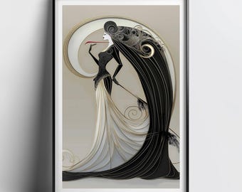 Art Deco Woman Silhouette Print Black Cream Glamour Fashion Illustration Statement Wall Art Poster Parisian Salon 1920s Vintage Feminine