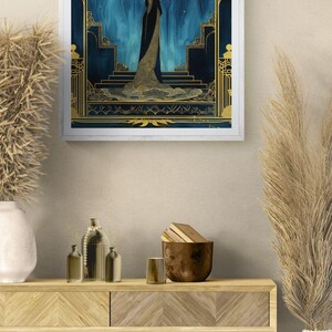 Large Art Deco Wall Art Illustration Vintage Art Print Blue Gold Print Woman Portrait Illustration Elegant Bedroom Hanging Luxury Home Gift image 18