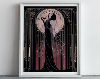 Art Deco Inspired Print Black Rose Illustration 1930s Magazine Theater Cover Style Wall Art