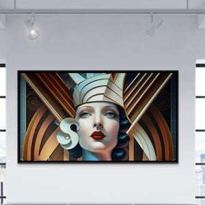 Print Muted Art Deco Color Geometric Lady Portrait Wall Art Printable Files Bold Colors Modern Abstract Design Minimalist Illustration image 8