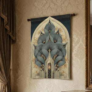 Sophisticated textile wall art inspired by Art Nouveau curves and Deco symmetry for elegant interiors