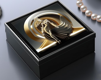 Art Deco Memory Box Dancer Design Vintage Style Organizer Trinket Holder Retro Decor Elegant Storage Case Wooden Box Artwork on Top Gift