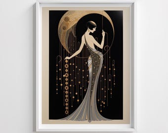 Art Deco Print Vintage 1920s Glamour Wall Art Nouveau Print Bedroom Home Display Framed Art Deco Fashion Print Vintage Woman Portrait