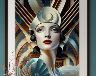 Digital Art Deco Print of Beautiful Woman | Art Deco Art | Home Decor | Wall Art | Art Prints   |  5 Instant Digital Downloads | BETTE