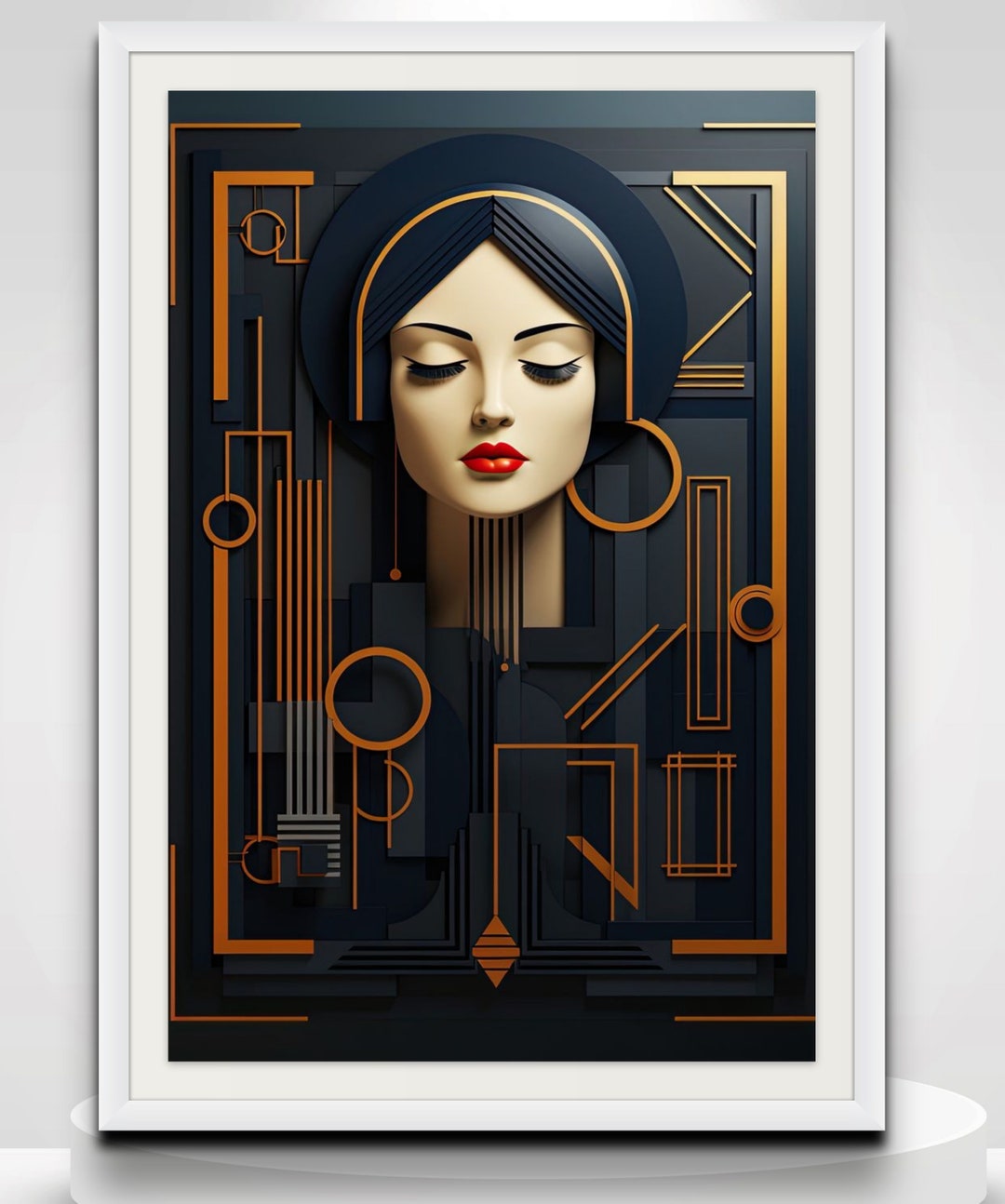 Digital Art Deco Illustration of Stunning Woman in Geometrical Shapes