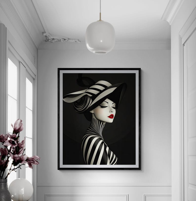 Vintage Fashion Magazine Illustration Art Deco Style Black White Print 1920s Inspired Modern Artwork Wall Hanging Bedroom Living Room Interior Design Accent Bold Gallery Wall Art Statement Piece Fine Art Paper Print Timeless Retro Poster