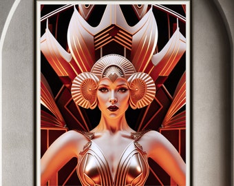 Digital Art Deco Print of Golden Warrior Woman| Art Deco Art | Wall Art |  4 Instant 300 dpi downloadable files | ELIZABETH