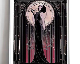 Inspiriert Art Deco Print Schwarz Gold Illustration 1930er Jahre Magazine Style Theater Kunstwerk Vintage Wandposter Retro Botanische Zeichnung Elegant