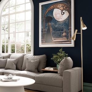 Art Nouveau Print Blue Gold Romantic Wall Art Vintage Inspired Design Elegant Bedroom Statement Maximalist Home Accent Couple Illustration Classical Historical Scene Ornate Interior Styling Perfect Gallery Wall Collection Beautiful Vintage