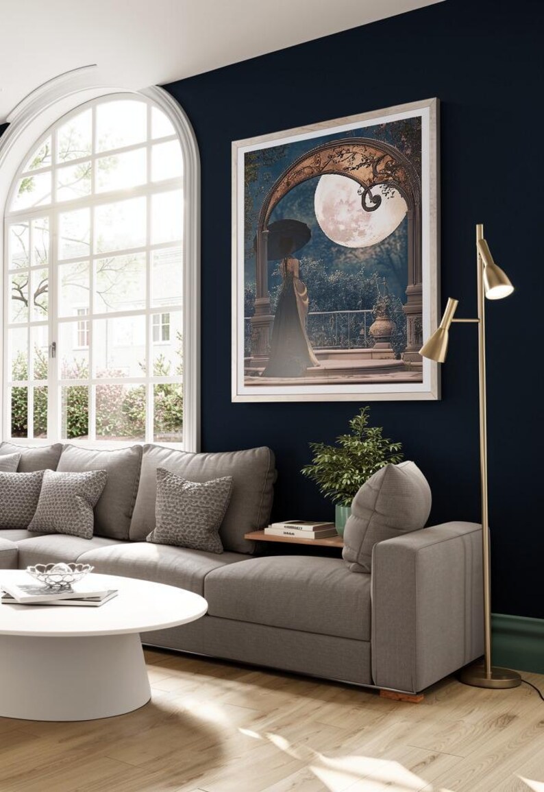 Art Nouveau Print Blue Gold Romantic Wall Art Vintage Inspired Design Elegant Bedroom Statement Maximalist Home Accent Couple Illustration Classical Historical Scene Ornate Interior Styling Perfect Gallery Wall Collection Beautiful Vintage
