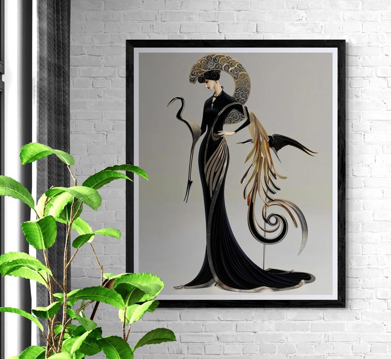 Art Deco Poster Unframed Vintage Black Gold Aesthetic Print Gatsby Era Roaring Twenties Geometric Design Pattern Classic Retro Style Wall Hanging Art Interior Styling Statement Piece Antique Inspired Display Modern Home Living Space Bedroom