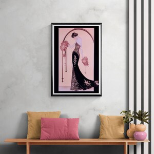 Pink Art Deco Illustration Lady Print Vintage Giclee Portrait Artwork 1920s Bedroom Wall Gift Women Fashion Figure Drawing Print Feminine image 18
