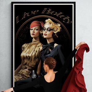 A digital illustration of two stylish women in vintage-inspired fashion, radiating confidence and elegance.