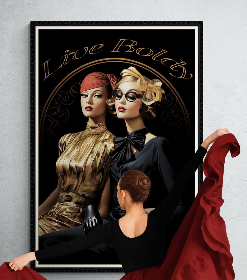 A digital illustration of two stylish women in vintage-inspired fashion, radiating confidence and elegance.