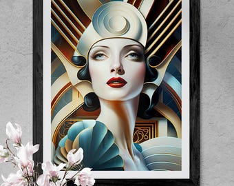 Impression d'art mural art déco style années 1920, affiche glam vintage, mariage Gatsby le Magnifique, salon, design d'intérieur, café, bureau suspendu