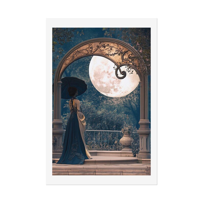 Romantic Wall Art Nouveau Print Blue Gold Vintage Inspired Bedroom Art Elegant Statement Maximalist Wall Hanging Couple Illustration zdjęcie 14