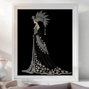 Stampa artistica ispirata all'Art Déco di Erté, stampa artistica di una donna elegante degli anni '20, stampa artistica da parete vintage glamour, boutique, salone o idea regalo per la casa di qualità.