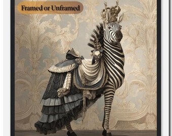 Whimsical Wall Decor Maximalist Art Animal Print Zebra Giclee Vintage Palace Regal Artwork Living Room Dining Hallway Statement Piece