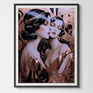 Espositore da parete Art Deco in oro rosa vintage, stampa su carta con accenti geometrici, decorazione per la casa, elegante cornice con accenti in marmo, design vintage nero e oro moderno
