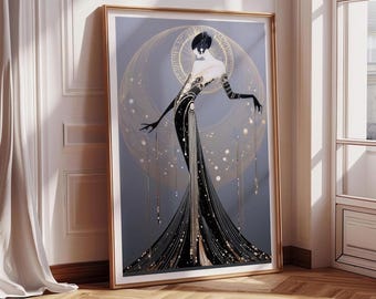 Art Deco Giclee Print Reproduction Fine Art Print Vintage Wall Hanging Gold Star Artwork Men Gift Sophisticated Interior Design Glamorous