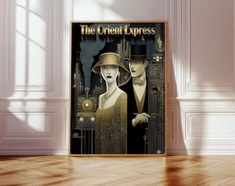 Orient Express Print Art Deco Vintage Train Artwork Illustration Classic Travel Luxury Poster Gatsby Style Elegant Design Home Decoration