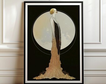 Old World Wall Art Deco Portrait Vintage Wall Decor Flapper Woman Artwork Antique Gallery Art Gatsby Bedroom Moody Interior Art Study Wall
