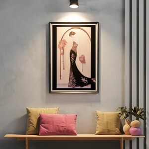 Pink Art Deco Illustration Lady Print Vintage Giclee Portrait Artwork 1920s Bedroom Wall Gift Women Fashion Figure Drawing Print Feminine image 6
