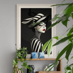 Modern 1920s Art Deco Fashion Magazine Illustration Black White Print Vintage Style Artwork Wall Hanging Interior Design Living Room Bedroom Accent Bold Statement Piece Gallery Wall Art Fine Art Paper Print Timeless Retro Poster