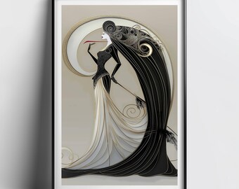 Art Nouveau Woman Wall Art Elegant Figurative Portrait Gold Black Deco Style Luxury Statement Decor Fashion Inspired Home Interior Prints