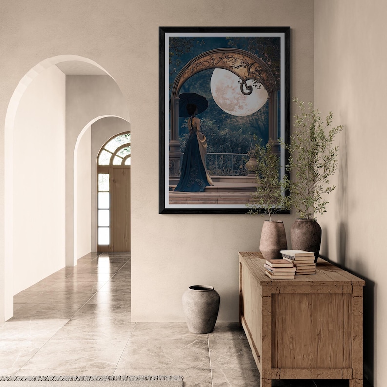 Romantic Wall Art Nouveau Print Blue Gold Vintage Inspired Bedroom Art Elegant Statement Maximalist Wall Hanging Couple Illustration zdjęcie 11