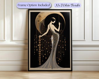 Art Deco Inspired Wall Decor Dining Room Wall Art Living Room Accent Office Wall Design Woman In Gown Print With Gold Details Vintage Style