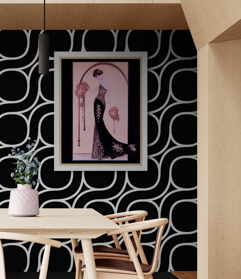 Roaring Twenties Era Print Art Deco Pink Lady Fashion Illustration Vintage Giclee Portrait Feminine Figure Drawing Poster Bedroom Wall Art Gift Women 1920s Retro Style Classic Aesthetic Premium Quality Paper Elegant Home Gallery Display