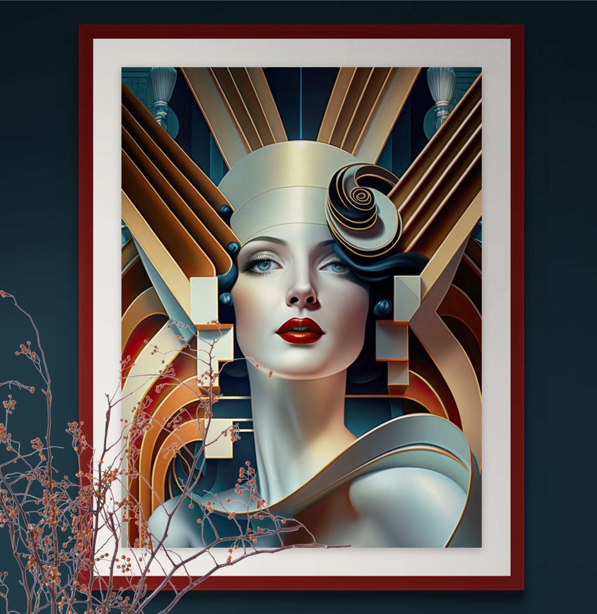 Digital Art Deco Print Art Deco Lady in Muted Colors Wall Art Art Deco